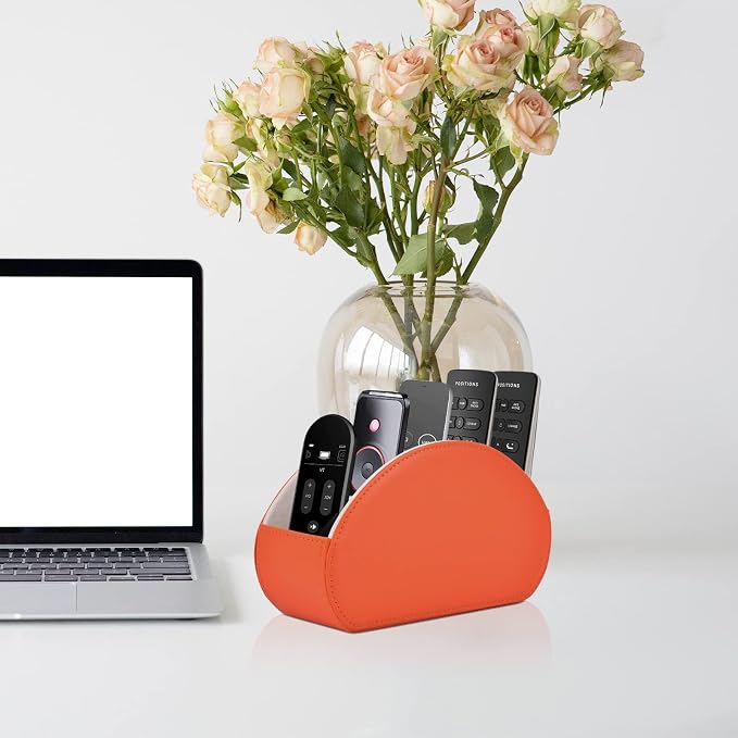 Remote Control Holder,TV Remote Caddy/Box with 5 Compartments,Bedside Table Organizer for Controller,Glasses,makeup brushes,jewelry and Media Player,Pen/Pencil Storage(Orange) - Image 6