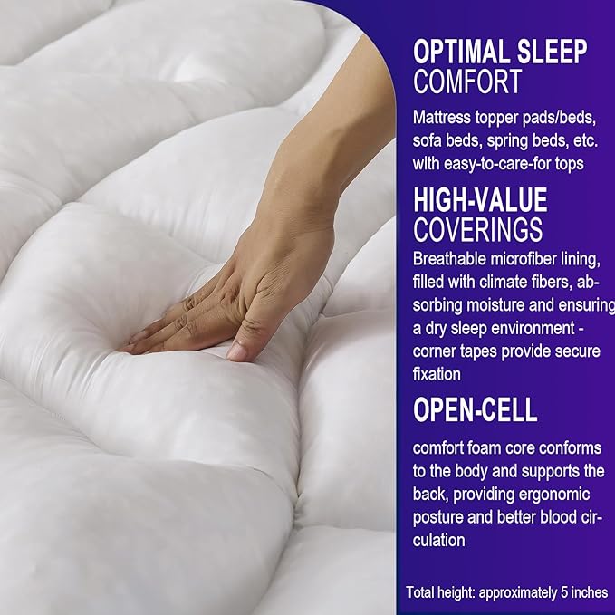 SHOUREN Memory Foam Mattress Topper King for Back Pain Relief, 2~3In Thick Plush Gel Foam Bed Topper 1700 GSM, Smooth & Supportive Pressure Relief, 80" x 78"