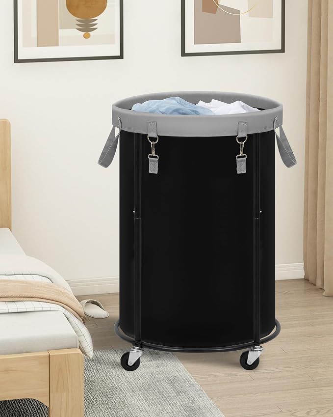STORAGE MANIAC Rolling Laundry Hamper with Wheels 110L Laundry Basket, Round Laundry Cart with Metal Frame and Removable Bag, Clothes Hamper for Bedroom, Bathroom, Dorm Room, Laundry Room, Black - Image 8