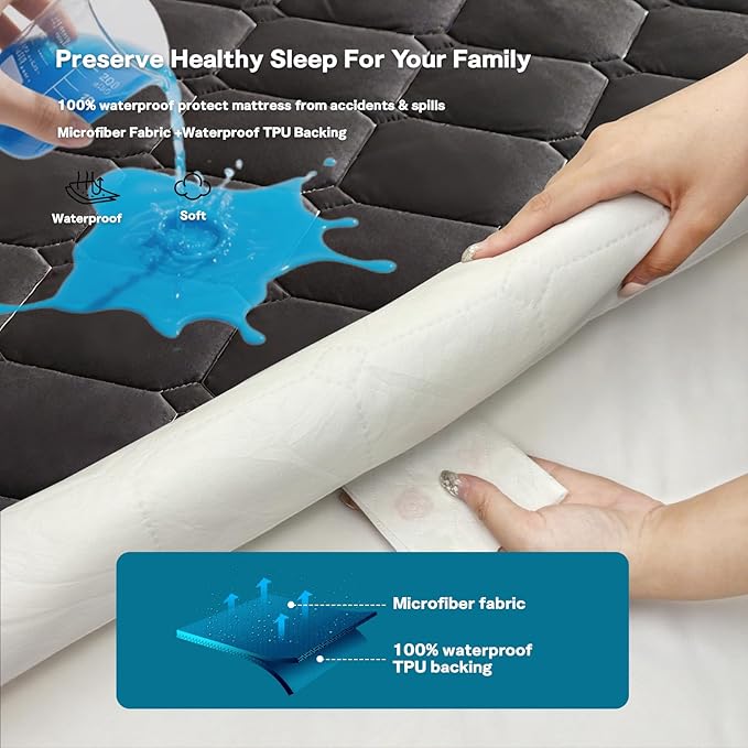 Waterproof Full Size Mattress Topper, 18" Deep Pocket Size Mattress Protector - Lab Tested Leakproof, Oeko-TEX Certified, Machine Washable,Full Size Fitted Sheet Only (Black)