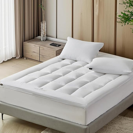 Farm to Home Organic Cotton Pillow Top Mattress Topper - Quilted Fitted Mattress Pad Cover with 16 Inch Deep Pocket, 2 Inch Down Alternative Mattress Protector for Support - Full Size, White