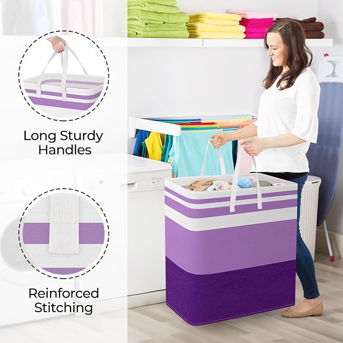 StorageRight Large Collapsible Laundry Basket Hamper with Easy Carry Handles，Freestanding Clothes Hampers for Laundry, Bedroom, Dorm, Towels, Toys, 125L, Purple - Image 4