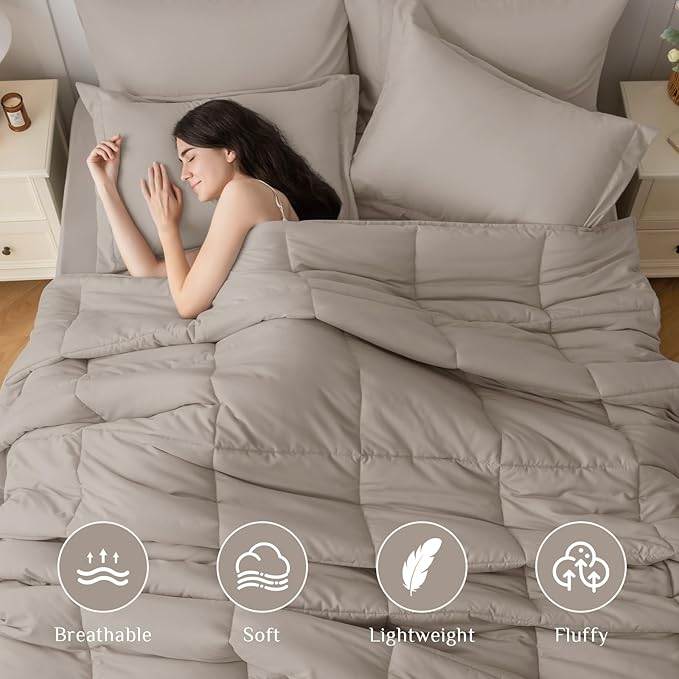 JOLLYVOGUE Twin XL Comforter Set, Ultra-Soft Bed in a Bag Twin XL Size 5 Pieces, Oeko-TEX Certified Bedding Set with Down Alternative Comforter, Sheets, Pillowcases & Shams, Khaki