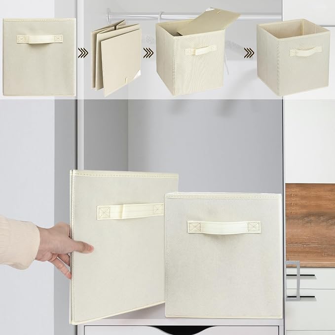 2 Pcs Storage Cubes, 10.5 Inch Collapsible Storage Bins, Fabric Foldable Bins for Organization, Durable Storage Bins for Closet, Shelves, Offices (Beige) - Image 6