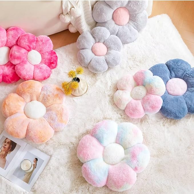 Kcvvcr Flower Pillow Cute Decorative Throw Pillow with Faux Rabbit Fur Soft Daisy Plush Floor Cushion Aesthetic Flower Shaped Pillow Home Decor for Bed Sofa Couch (Sage Green, 19.6 Inch)