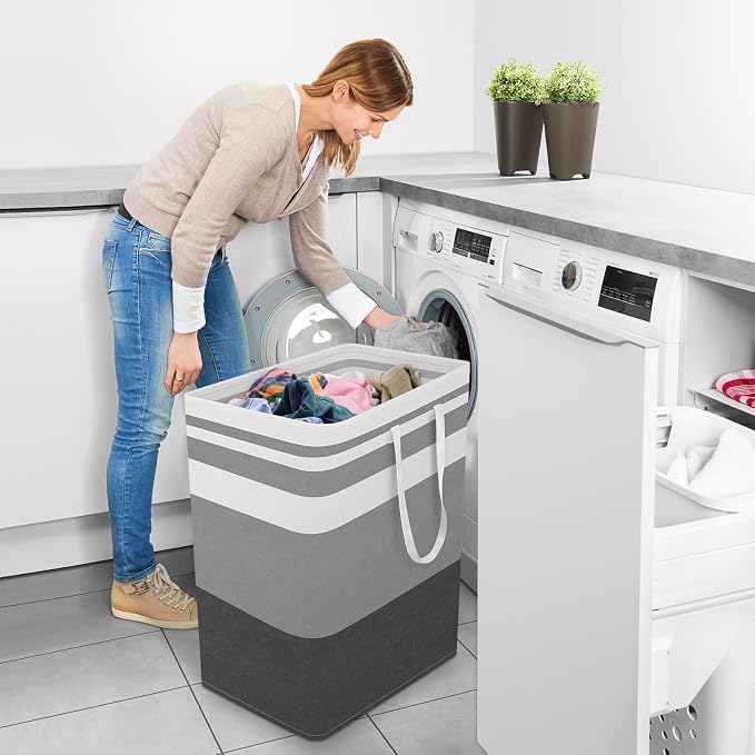 StorageRight Laundry Basket Hamper Large Collapsible Laundry Hamper with Easy Carry Handles，Freestanding Clothes Hampers for Laundry, Bedroom, Dorm, Clothes, Towels, 100L, Gradient Grey - Image 6