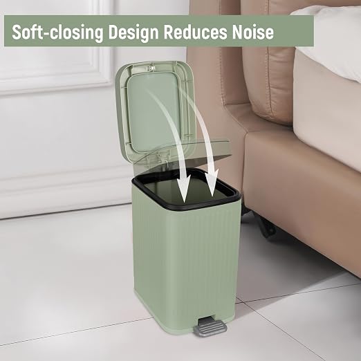 rejomiik Small Bathroom Trash Can with Lid Slim Soft Close Garbage Can Step Wastebasket Container Trash Bin for Office Bedroom Kitchen Living Room (2.6 Gallon Light Green) - Image 4