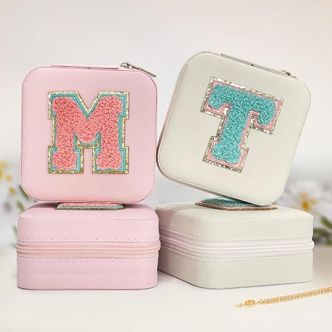SANDJEST Personalized Jewelry Box, Pink Travel Jewelry Box with Initial M, Small Monogrammed Jewelry Case Organizer for Girls Women Teen Kids, Mini Travel Essentials Gifts for Birthday Christmas - Image 4