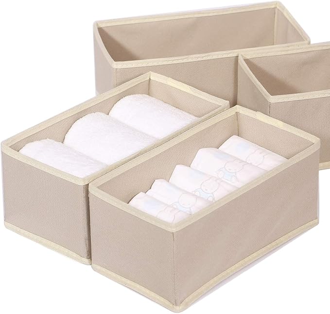 DIOMMELL 6 Pack Foldable Cloth Storage Box Closet Dresser Drawer Organizer Fabric Baskets Bins Containers Divider for Clothes Underwear Bras Socks Lingerie Clothing,Beige 060 - Image 6