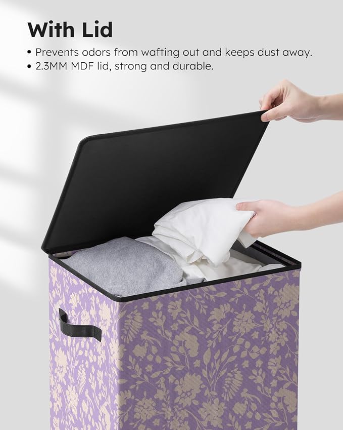 SOLEDI Laundry Hamper with Lid, 90L Tall & Large Floral Laundry Basket, Collapsible Clothes Hamper with Removable Bag, Dirty Hampers for Bedroom, Bathroom, Laundry Room - Image 5