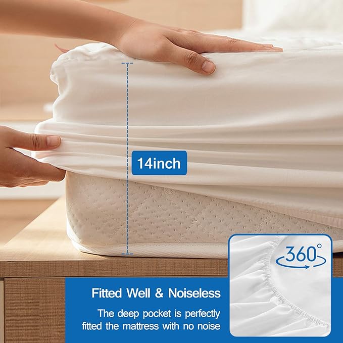 2 Pack Twin Mattress Pad Waterproof Mattress Protector, Quilted Twin Size Mattress Cover Fitted for Kids, Deep Pocket Mattress Protector Up to 14 inches, White (Cover Only)