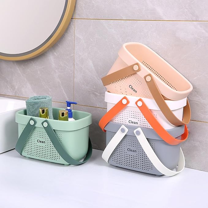JiatuA Plastic Storage Basket with Handle Portable Shower Caddy Tote Organizer Basket Bin for Bathroom Kitchen Dorm Room Bedroom, Small Green - Image 3