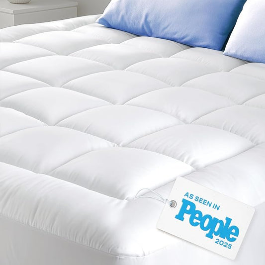 Cloud-Like King Mattress Topper - 100% Cotton Top Mattress Pad for Back Pain Relief - Breathable & Naturally Cooling for Hot Sleepers, White