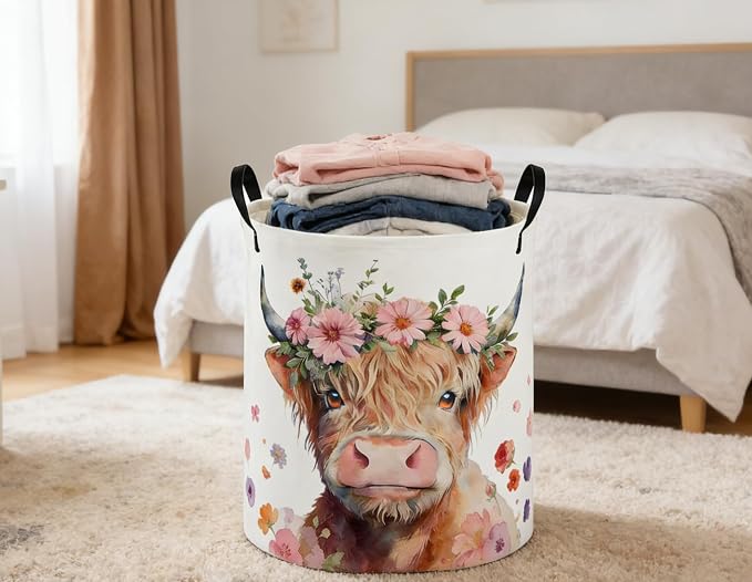 Kids Laundry Basket Cow Hamper for Nursery Farm Hamper Cute Kids Storage Bin Organizer Room Decor for Home(Cattle) - Image 4