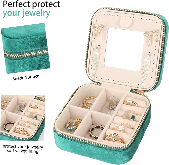 Plush Velvet Jewelry Box,Travel Jewelry Case with Mirror, Jewelry Organizer,Gift for Women Girls,1Pack - Image 5