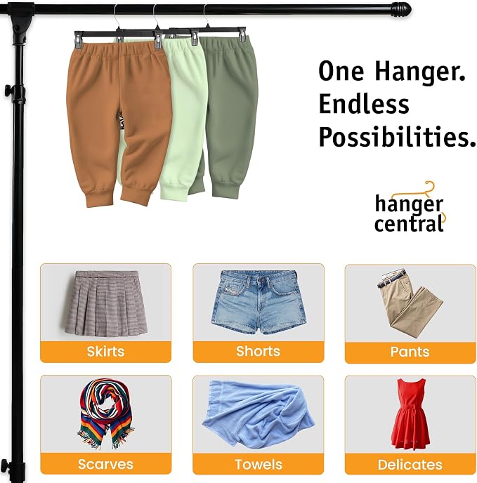 Hanger Central 30 Pack Pants Hangers Slim Plastic Clothes Hangers with Clips for Skirts, Shorts & Trousers – Non Slip Grip, Heavy Duty Space Saver with Swivel Hook – Black Closet Organizer - 10 Inch - Image 6