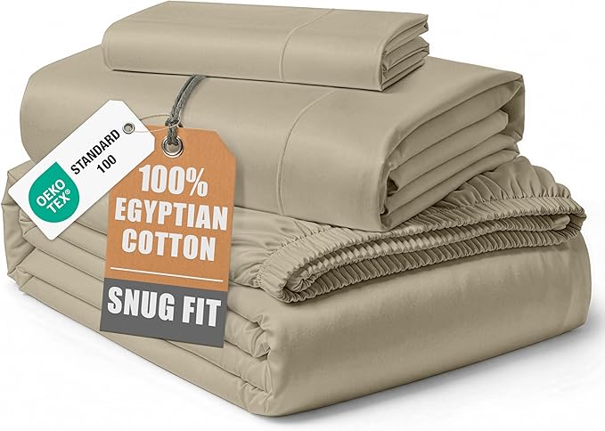 LANE LINEN 100% Egyptian Cotton Extra Long Twin Sheet Set, Soft & Comfy No Pill Fade Resistant Oeko-Tex Certified sustainably Produced Cotton Sheets XL Twin Sheets - Linen