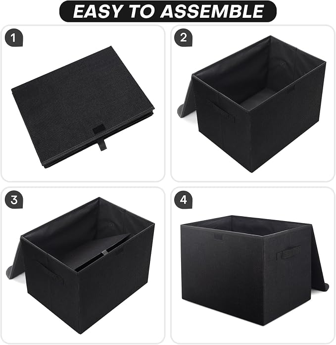Bagnizer Large 22 Quart Linen Fabric Foldable Storage Bin Cube Organizer Basket with Flip-Top Lid & Handles, Clothes Blanket Box for Home, Office, Closet, Black, 4 Pack 14.6 x 9.5 x 9.5” - Image 5