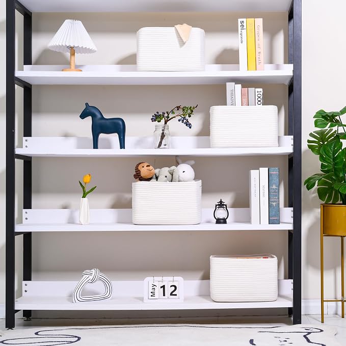 ICERZCZ Storage Baskets for Organizing, Woven Basket for Storage, Storage Baskets Bin for Shelves, Cotton Rope Basket with Handles, 12.5"Lx9.1"Wx7.9"H, (4 Packs) Off White - Image 2