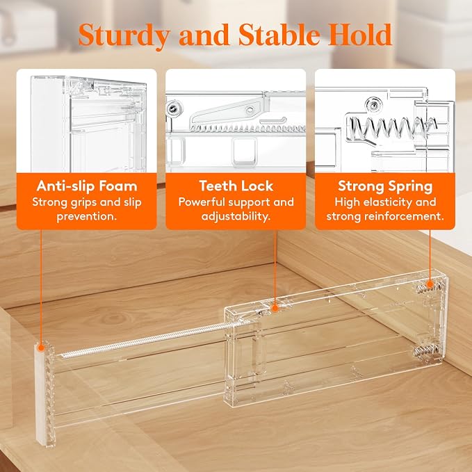 Lifewit 12 Pack 4" High Drawer Dividers 28-43.5cm/11-17" Adjustable Drawer Organizer for Clothes/Utensils, Expandable Drawer Organizer in Dresser/Kitchen/Bedroom/Office Organization & Storage Clear - Image 3