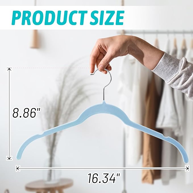 Sishynio Velvet Hangers 50 Pack – Slim Non-Slip Flocked Clothes Hangers with Notches, Space-Saving Durable Hangers for Dresses, Coats, Blouses(Blue) - Image 6