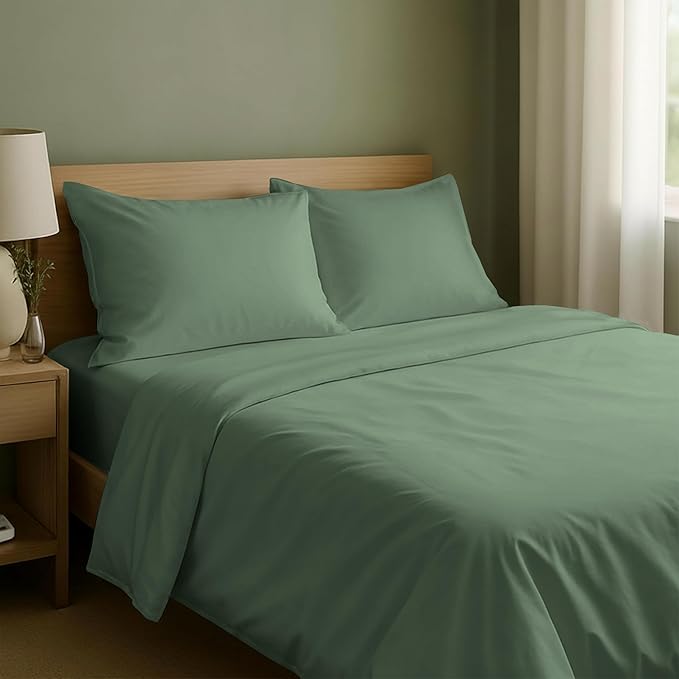 California Design Den Queen Sheet Set - Natural 100% Cotton Bed Sheets Queen Size Bed Set with Deep Pockets, Soft Sateen Weave, Breathable and Durable Bedding (Sage Green - Dark)