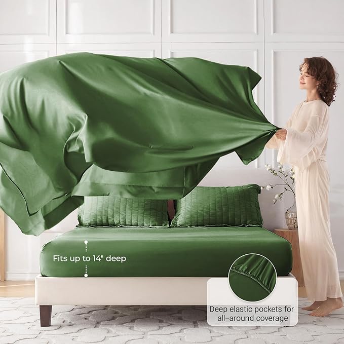MUXHOMO 5 Pieces Twin XL Comforter Set, Seersucker Bed in a Bag Twin XL Size, All Season Luxury Bedding Set with Comforter, Flat Sheet, Fitted Sheet, Pillowcase & Sham, Dark Green