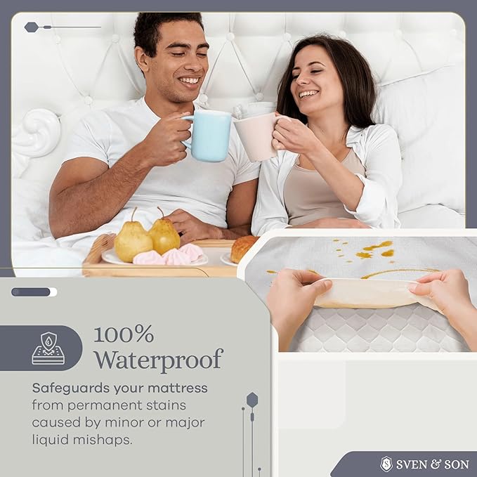 Sven & Son Waterproof Mattress Protector, Smooth Premium Cotton Stretch Knit Protector, Machine Washable and Breathable Mattress Cover, Fits Up to 18 Inch Deep, King