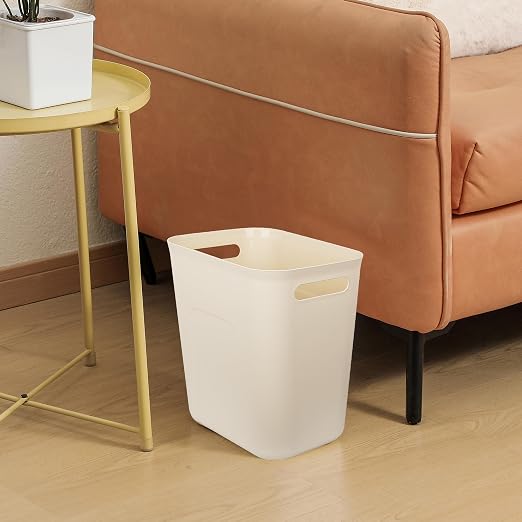 UUJOLY Plastic Small Trash Can Wastebasket, Garbage Container Basket for Bathrooms, Laundry Room, Kitchens, Offices, Kids Rooms, Dorms, 3.5 Gallon, Beige, 2 Pack - Image 4