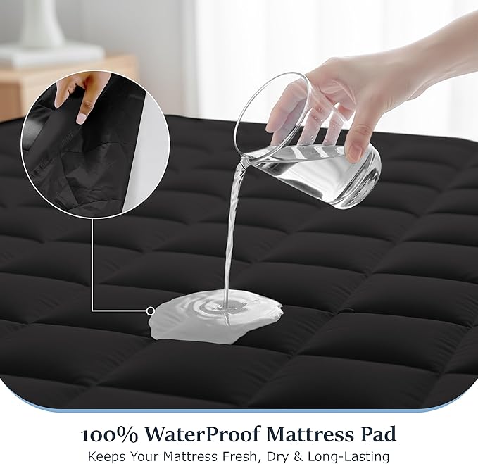 LUX Décor Twin XL Mattress Pad - 8 Pack - Quilted Elastic Fitted Mattress Cover Protector Upto 16 Inches Deep Pocket - Soft Breathable Noiseless Mattress Topper (Black “39 X 80”)