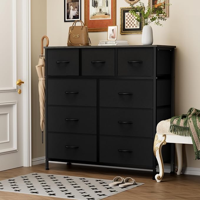 OLIXIS 9 Drawers Storage Organizers Units, Closet Organizers and Storage for Clothes, Fabric Storage Drawer for Living Room, Chest of Dresser in 39.4" D x 11.8" W x 39.9" H, Black - Image 2