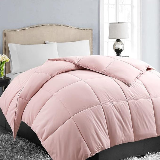 EASELAND Full Size Down Alternative Comforter - Quilted Duvet Insert for All Seasons, Soft Lightweight with Corner Tabs, Summer Winter Warm Bedding, Pink 82×86 Inches