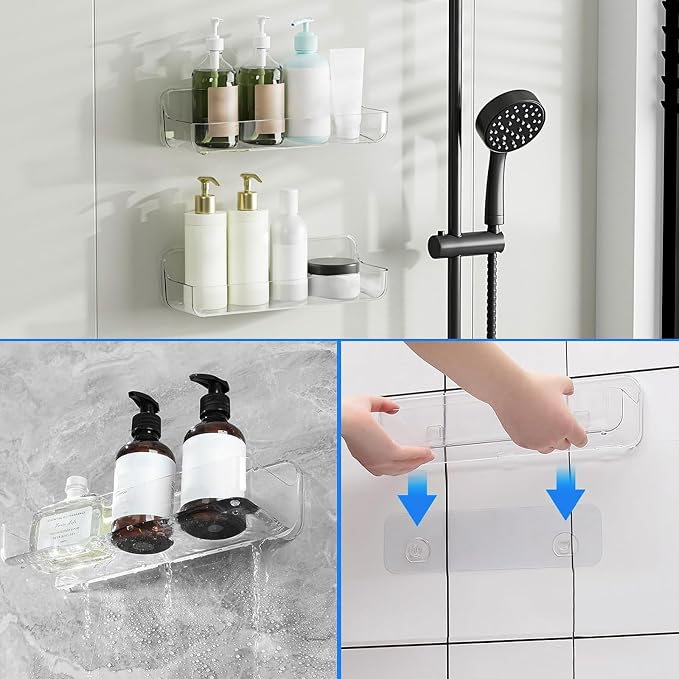 Diesisa Acrylic Wall Mounted Shower Caddy, Clear, Large Size 4D x 12.8" W x 3.3" H, Acrylic Shelf, No Drilling Walls Adhesive Shelf, Bathroom Shelves with Self Adhesive Tape for Bathroom, Kitchen - Image 7