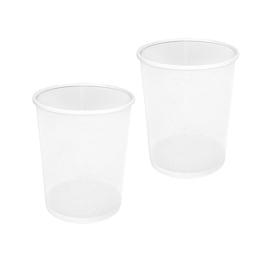 Seville Classics 2-Pack Steel Mesh Round Trashcan Wastebasket for Trash or Recycle in The Home, Office, or Garage, White, 6 Gallon by SevilleClassics