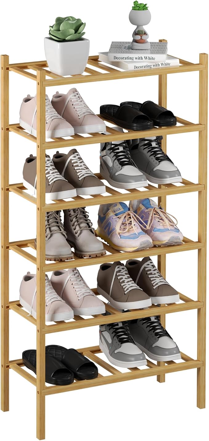 ROMGUAR CRAFT 6-Tier Bamboo Small Shoe Rack, Free Standing Wood Shoe Shelf Storage Organizer for Closet Entryway Stackable (Natural) by ROMGUAR+CRAFT