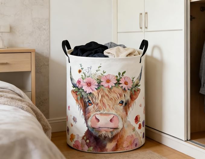 Kids Laundry Basket Cow Hamper for Nursery Farm Hamper Cute Kids Storage Bin Organizer Room Decor for Home(Cattle) - Image 3