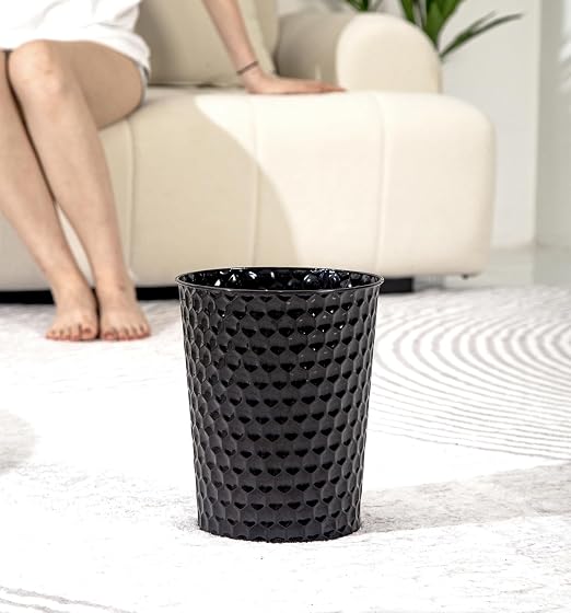 Venalys Small Metal Trash Can Wastebasket, Decorative Honeycomb Garbage Can Waste Basket, Modern Farmhouse Round Trash Bin for Bathroom, Bedroom, Kitchen and Office (Black) - Image 8