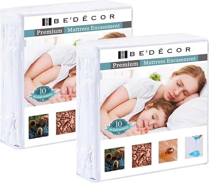 Bedecor Set of 2 Zippered Queen Mattress Protector Cover for 14"-15" Depth Mattress,Fully Encased Liquid Proof Urine Pee Protection Breathable Smooth Incontinence Pet Baby Potty Training