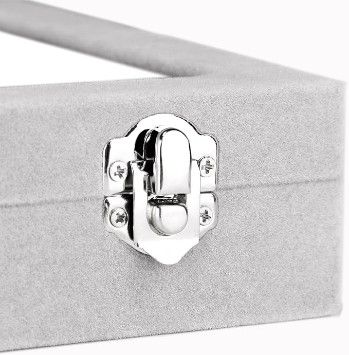 Velvet Jewelry Box 24 Grid Jewelry Earrings Display Organiser Box Ring Tray Holder Earrings Storage Case for Girls Women Wife Mom (Gray) - Image 5