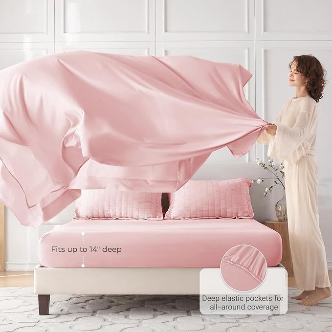 MUXHOMO 7 Pieces King Comforter Set, Seersucker Bed in a Bag King Size, All Season Luxury Bedding Set with Comforter, Flat Sheet, Fitted Sheet, Pillowcases & Shams, Pink