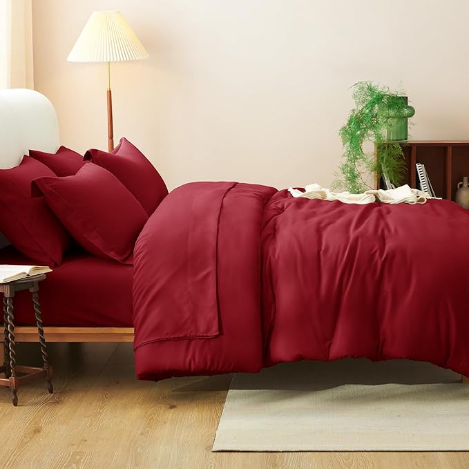 CozyLux Full Size Comforter Sets Dark Red, 7 Pieces Bed in a Bag Full Comforter Set with Sheets, Luxury Bedding Set with Down Alternative Comforter, Fitted Sheet, Flat Sheet, Pillowcases & Shams