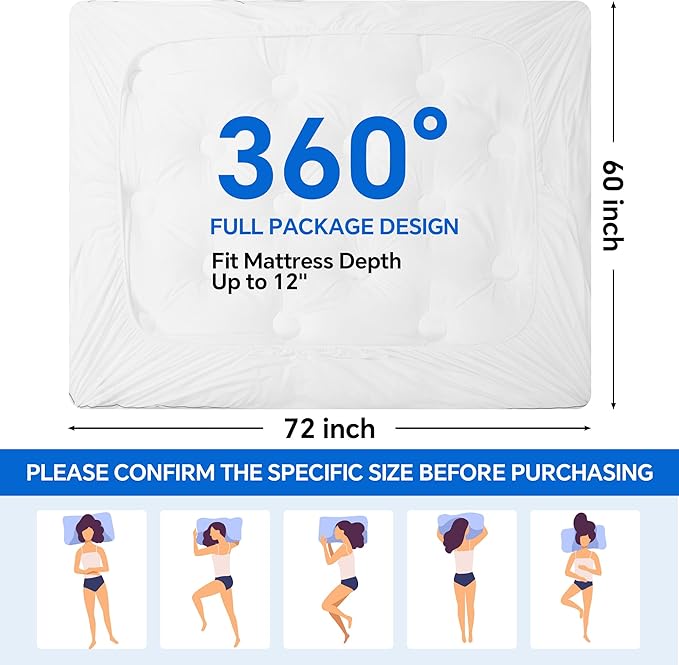 HOMBYS 2 Inch Thick Queen Size Sofa Bed Mattress Protector, 60'' x 72'' Waterproof Mattress Pad Cover with Deep Pocket, Pull Out Couch Pad Topper (White)