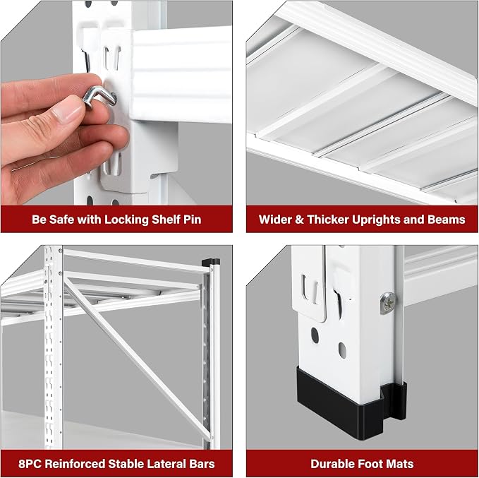 6000LBS Heavy Duty Garage Shelving Units,79" Wide & Deep Storage Shelves,White Metal Garage Shelves,Large Storage Rack,Steel Shelf,Industrial Shelving for Shop,Warehouse,Basement,79" W x 24" D x 79" H - Image 7