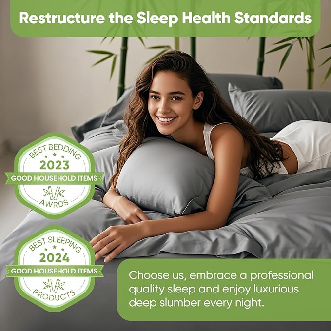 TWK Luxury Sheet Set, Genuine 100% Organic Viscose Derived from Bamboo, Cooling & Breathable, Silky Soft, Bedding Sheets & Pillowcases (Gray, Queen)