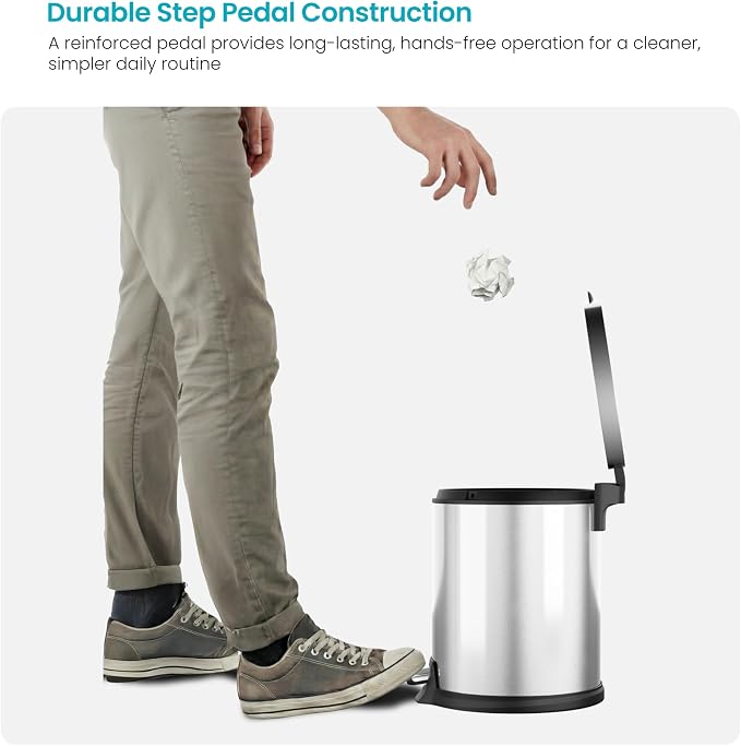Home Zone Living 1.3 Gallon Bathroom Trash Can with Soft-Close Lid and Compact Stainless Steel Design - Image 3