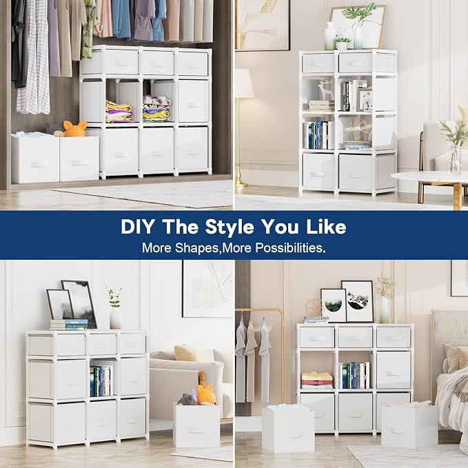 Mavivegue 9 Cube Storage Organizer, Closet Organizer With Drawers, Easy to Assemble DIY Shelf for Living Room, Bedroom, Dorm Room - White - Image 5
