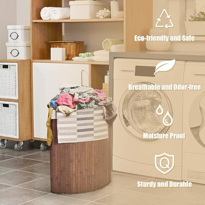 GOFLAME Corner Bamboo Laundry Hamper with Lid and Removable Liner, Washing Clothes Basket Storage Bin with Handle, Suitable for Bedroom, Bathroom, Laundry (Brown) - Image 7
