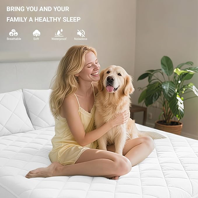 King Mattress Protector,Waterproof Mattress Protector Fitted Up to 16" Deep Pocket, Soft Breathable Bed Mattress Cover for Bedroom,Doom Room,(White)