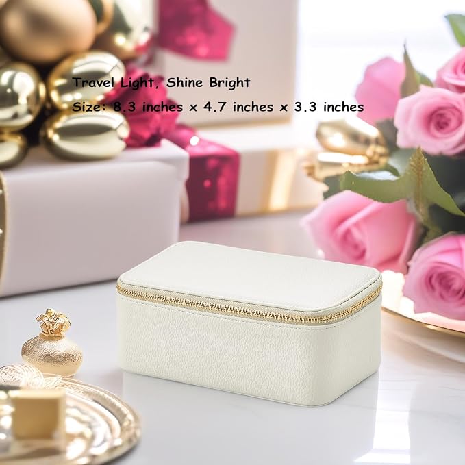 VLANDO Travel Jewelry Box Organizer – Portable PU Leather Jewelry Case with 6/8/12 Zippered Pouches, Compact Storage for Earrings Rings Necklaces Bracelets, Offwhite - Image 2