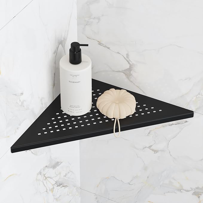 Qeke Bathroom Corner Shelf, Recessed 10" Shower Shelf Caddy, SUS304 Stainless Steel Shelf Wall Mount Triangular, No Drilling, Matte Black by Qeke